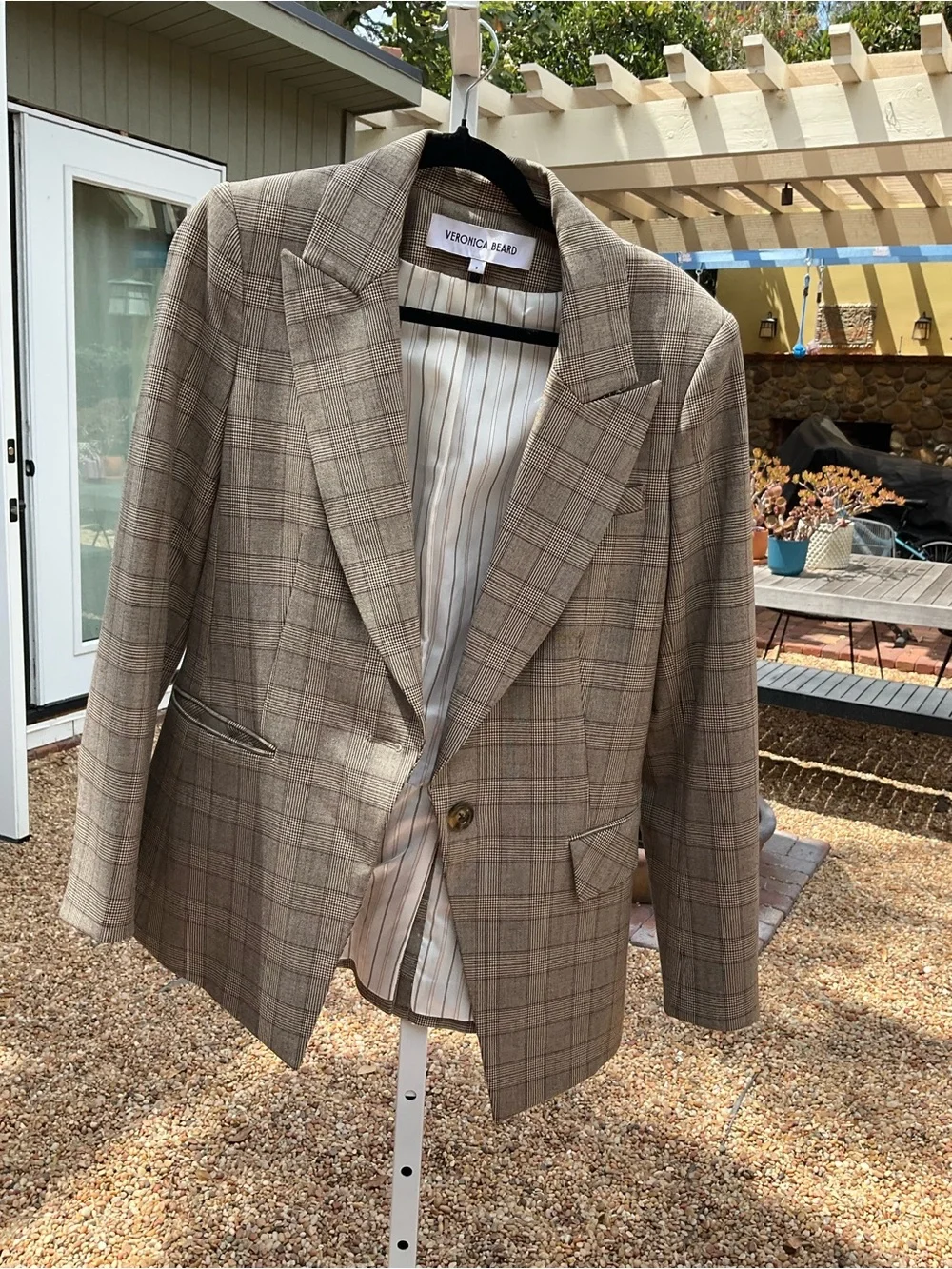 Veronica Beard Tan Plaid Longline Blazer